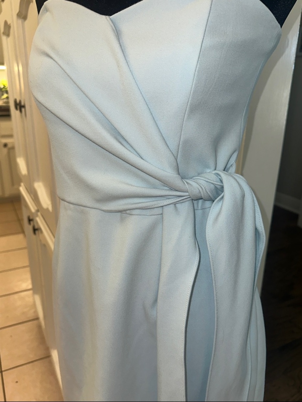 French Connection Strapless Light Blue Tie-Waist Mini Dress - Picture 2 of 5